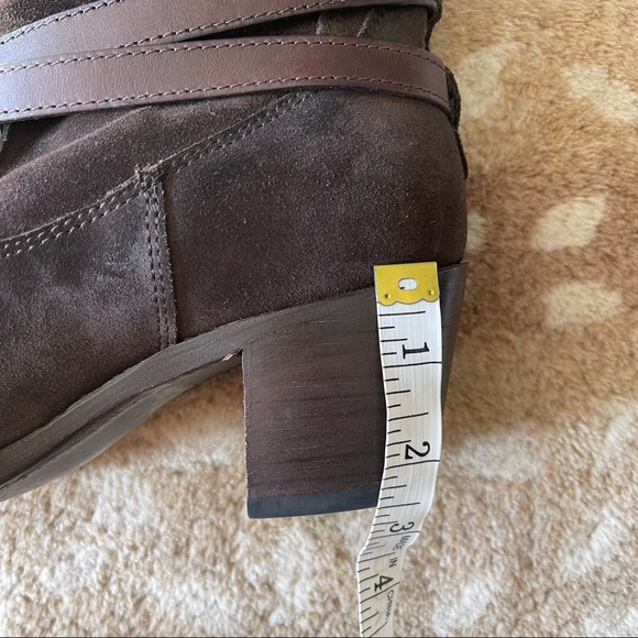 Frye Jane Strappy Tall Slouchy Boots In Dark Brown Suede Size 8 - Picture 12 of 13